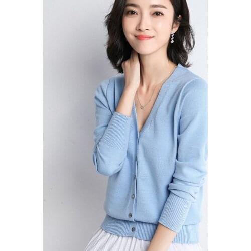 Sweater Knitted Cardigan Button Jacket 2021 Autumn Fashion V-neck Slim Long Sleeve Casual Tops For Women Sweater Coat