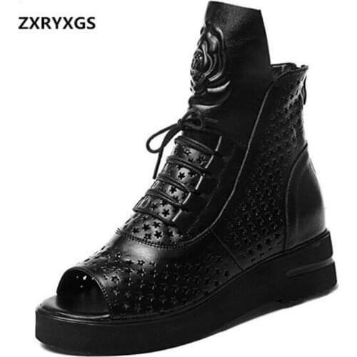 ZXRYXGS brand sandals shoes women summer sandals 2020 light comfort Hollow cool boots genuine Leather sandals shoes plus size