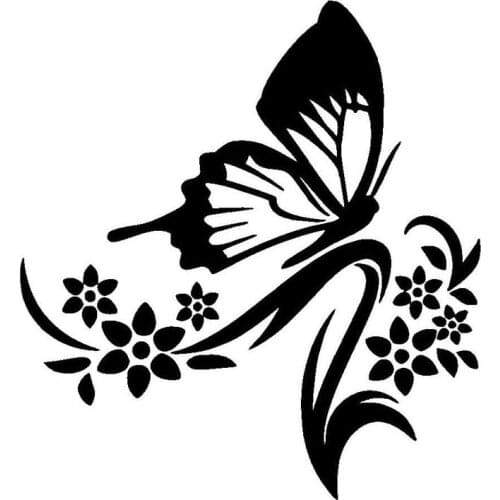 14.2*15.2CM Flowers And Butterfly Fresh Natural Vinyl Car Stickers Car Styling Decals Black/Silver S1-2890
