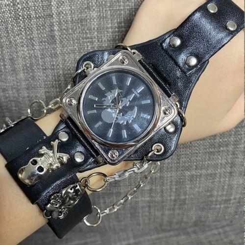 2020 Hot Sale Black Leather Mens Watch Ladies Watch Fashion Skull Big Dial Quartz Couple Watch Reloj Hombre Reloj Mujer Montre