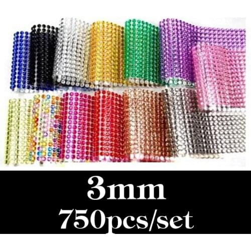 3MM 750Pcs/set Car Auto Interior Computer Exterior Sticker Bling Crystal Design Rhinestone Self Adhesive Scrapbooking Stickers
