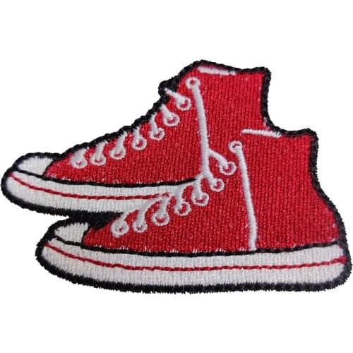 3D Red Sport Shoes Sneakers Embroidered Patches Iron on Embroidery Appliqued Sewing On Badge DIY Handmade Kids Hat Stickers