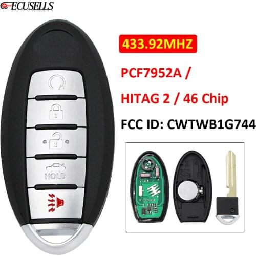 4+1/5 Button Smart Remote Car Key Fob FSK 433.92Mhz PCF7952A / HITAG 2 / 46 Chip For Nissan Patrol with Insert Key Uncut Blade