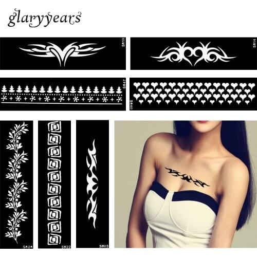 48 Design 1 Piece Henna Tattoo Stencil Strip Bracelet Chain Design for Women Body Art Waterproof Jewelry Henna Stencil Temporary