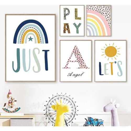 ABC Alphabet Rainbow Baby Name Wall Art Canvas Painting Nordic Posters And Prints Wall Pictures Kids Boy Girl Room Nursery Decor