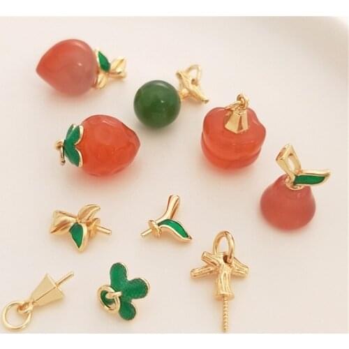 Green leaf Petal Branch half hole holder 14K gold crystal jade pearl pendant Holder handmade DIY accessories