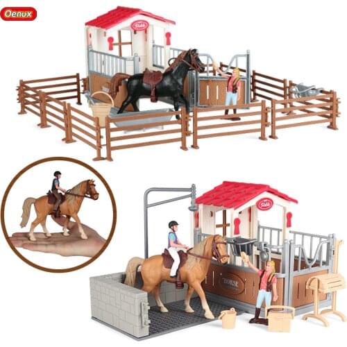 Oenux Simulation Horse Animals Farm Stable Horseman Action Figure PVC High Quality Emulational Model School Project Toy Kid Gift