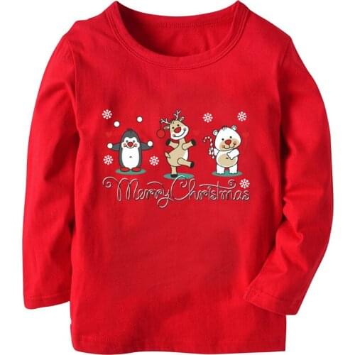 Boys Girls 2-10Y Spring Autumn Long Sleeve Cartoon Reindeer T-shirt Fashion Casual Christmas Underwear T-Shirts