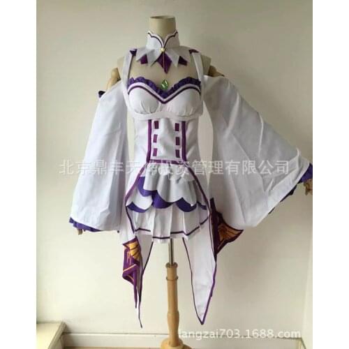 Re Zero Kara Hajimeru Isekai Seikatsu Emilia Wigs Cosplay Costumes Women Dress With Headdress For Halloween Party