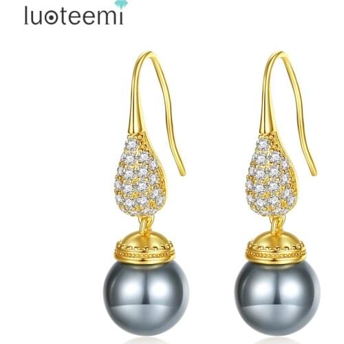 LUOTEEMI Imitation Pearls Drop Earrings for Women Cubic Zircon Fashion Elegant Jewelry Dating Party Boucle D'Oreille Femme Gifts
