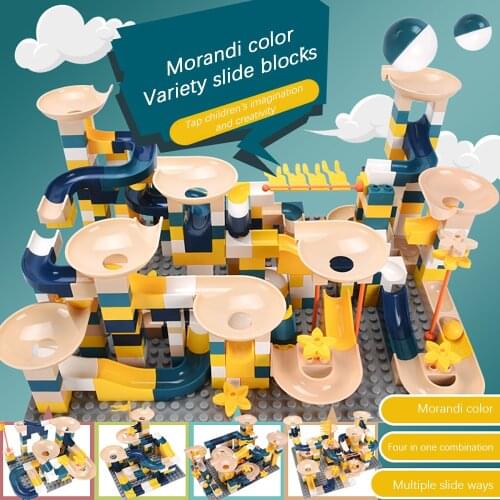 Marble Race Run Block Big Size Compatible Duploed Model Building Blocks Plastic Funnel Slide DIY Assembly BricksToysForChildren