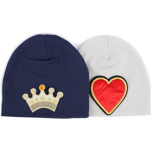 Lovely Baby Cotton Beanie Hats Boys Girls Knitted Soft Warm Cap Infant Beanies Skullies Kids Love Crown Cartoon Pattern Hat