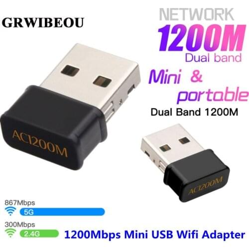Mini USB WiFi Adapter 802.11AC Dongle Network Card 1200Mbps 2.4G & 5G Dual Band Wireless Wifi Receiver for Laptop Desktop