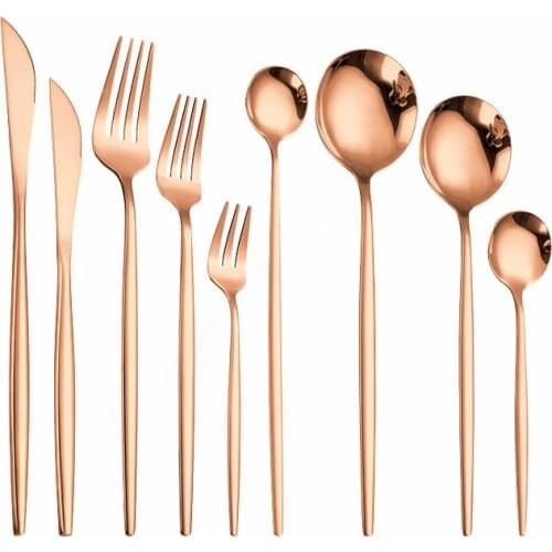Rose Gold Stainless Steel Cutlery Set Kitchen Spoon Knife Fork Dinnerware Set Dessert Spoon Tea Fork Tableware Set Dropshipping