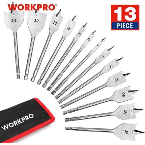 WORKPRO 13-Piece Spade Drill Bit Set in Metric Paddle Flat Bits for Woodworking,Nylon Storage Pouch Included