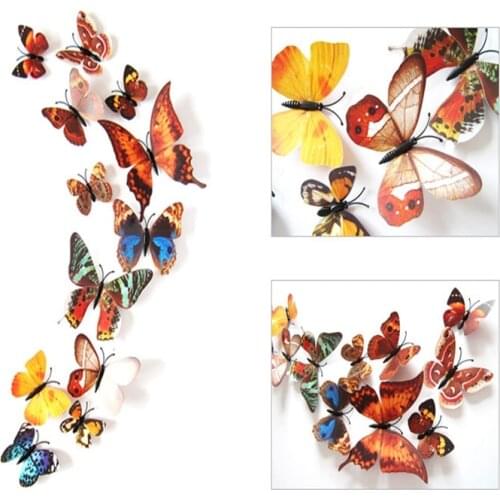 12Pcs 3D Butterfly Wall Stickers Decal Wall Stickers Multicolor Home Decoration Lifelike Butterfly PVC Living Room Wallpaper