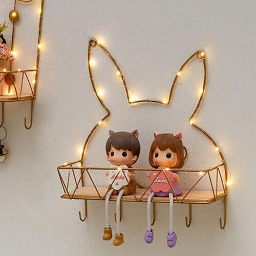 Wall-hung Type Decorative Wall Shelf Sundries Storage Box With 5 Hooks Hanger Organizer Key Rack Wood Wall Shelf