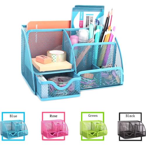 Metal Mesh Desk Organizer Desktop Pencil Holder Stand Storage Box Stationary For Office Home School