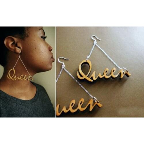 Newest Queen Wood Earrings With Chains