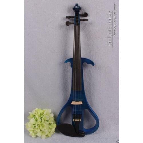 New 4/4 Electric violin Powerful Sound silent ebony parts flame wood blue #1340