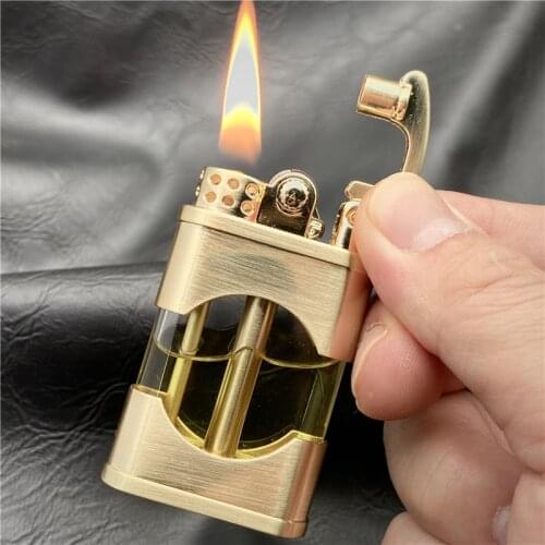 New Metal Kerosene Lighter Transparent Oil Tank Creative Retro Flint Petroleum Lighters Smoking Accessories