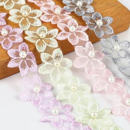 New Pearl Flower Soluble Organza Lace Trim Knitting Wedding Embroidered DIY Handmade Patchwork Ribbon Sewing Supplies