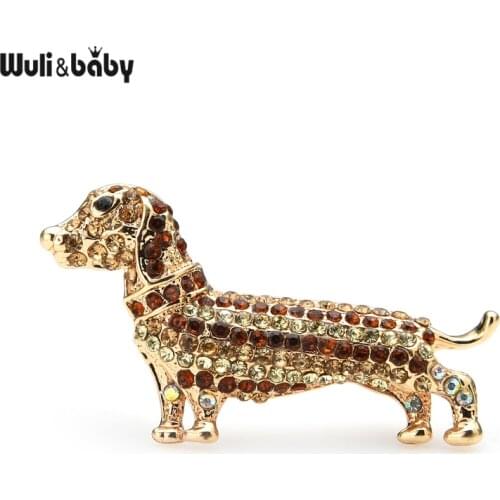 Wuli&baby Cute Brown Rhinestone Dog Brooches Women Pets Animal Party Casual Office Brooch Pins Gifts