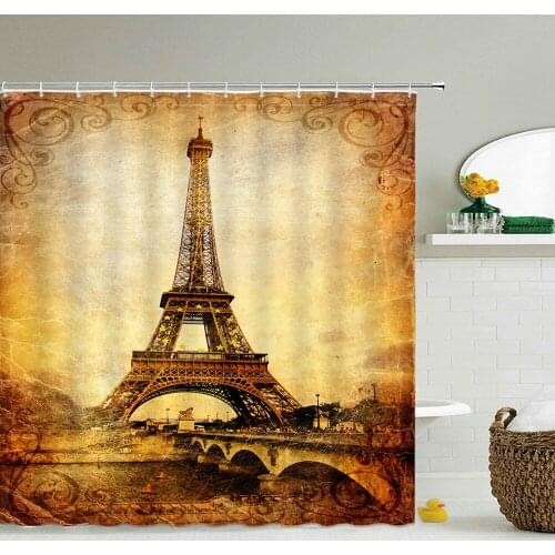 Paris Tower Shower Curtains Frabic Bathroom Curtain Retro French Scenery Waterproof Polyester Bath Curtain With Hooks Screen