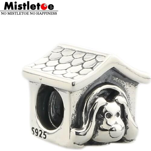 Authentic 925 Sterling Silver Animal Doghouse Red Enamel Heart Thread Hole Charm Bead Fit European Bracelet Jewelry