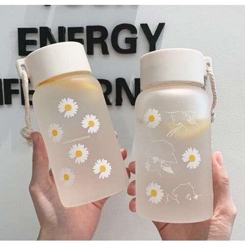 500ml Small Daisy Transparent Plastic Water Cup BPA Free Creative Frosted Water Mug With Portable Rope Travel Tea Cup