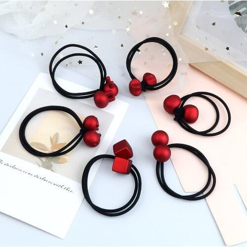 Red Matte Pendant Hair Band Accessories Cartoon Rabbit Bear Hair Ties Heart Cube Ball Scrunchie Women Girl High Elastic Headband