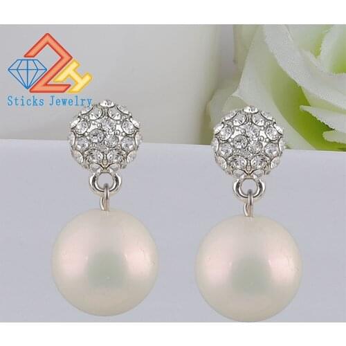 Elegant White Imitation Pearl Drop Earrings With Rhinestone Wedding Jewelry For Women Gifts