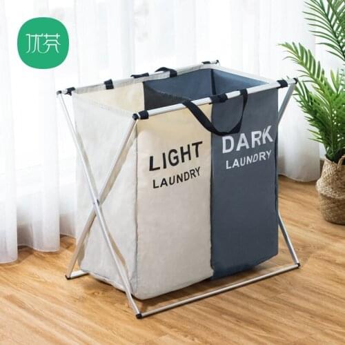 X-shape Collapsible Dirty Clothes Laundry Basket 2/3 section Foldable Organizer Dorm Laundry Hamper Sorter Washing Laundry Bag