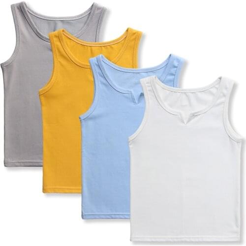 BINIDUCKLING 4PCS Kids Top Tanks Thin Knitted For Summer Boys Girls Clothes Elastic Solid Pure Cotton Children Top Tanks Set