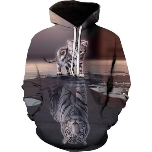 New animal-print hoodie for men 3d hoodie brand sweatshirt jacket premium pullover stylish tracksuit two tiger Cat street coats