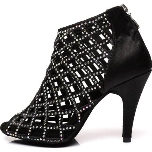 Latin Dance Boots Woman Shoes Jazz Shoes Rhinestone Dance Sneakers Ballroom Shoes Black Suede Outsole IDancing