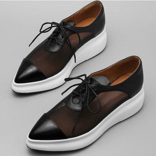 Lace Up Pumps Shoes Women Genuine Leather Chunky High Heels Ankle Boots Female Summer Pointed Toe Fashion Sneakers Casual Shoes