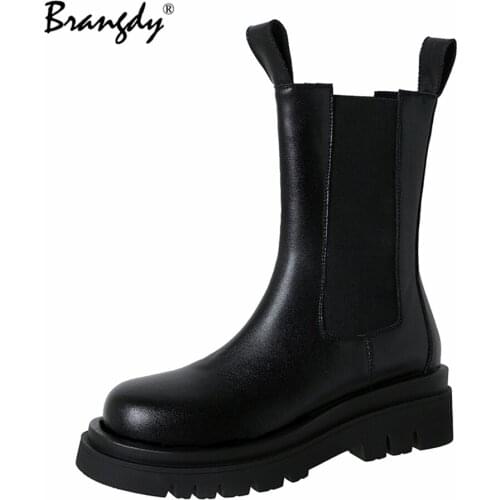 Brangdy 2021 Women Ankle Boots Zip Thick Bottom Autumn Boots Round Toe Women Shoes High Quality Zip Platform Botas Size 42