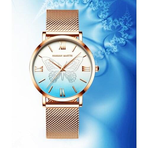 Sky Blue Butterfly Women Wrist Watch Butterfly Butterfly Lady Quartz Clock Luxury Fashion Ladies Watches 36MM Dial Hannah Martin