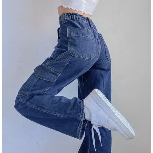 Women Straight Cargo Jeans Pants Multi-pocket High Waist Thick Flare Denim Trousers Co-ord Capris Winter Fall Baggy Jeans Women