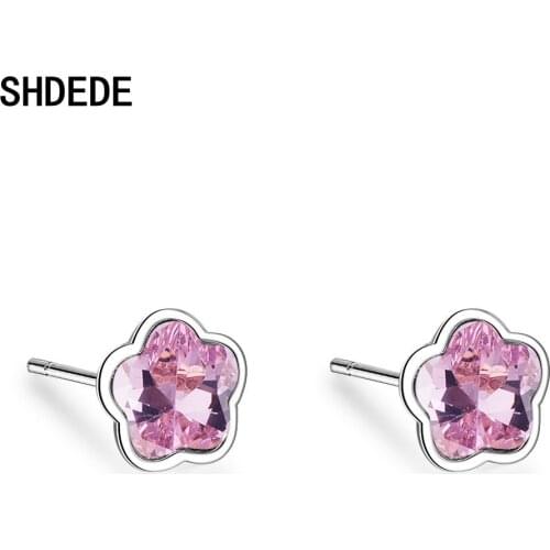SHDEDE Flower Ear Studs Earrings For Women Embellished With Crystals From Swarovski Korean Fashion Jewelry Pink Blue Green -X603