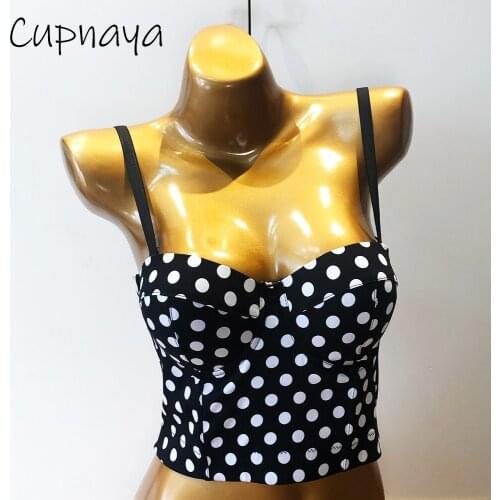 Cupplee Polka Dot Women Crop Top Bustier Spaghatti Strap Short Corset Inside Bralette Camisole Summer Sexy Clubwear Tube Vest