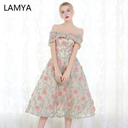 LAMYA Pink With Green A Line Evening Dress Party 2019 Elegant Off The Shoulder Prom Gown Plus Size Vestido De Festa