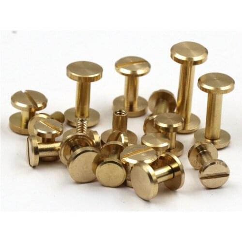 10pcs Small Flat domed head solid brass leather belt screws for belts buckle screw rivets 4-7mm Length of the rod