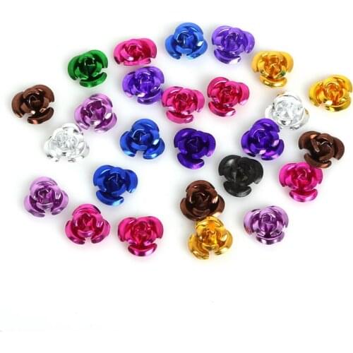 100PCS/Lot 6mm 8mm 12mm 3D Mini Aluminum Rose Flowers Head Spacer Beads For Wedding Decor Craft DIY Scrapbooking Jewelry Making