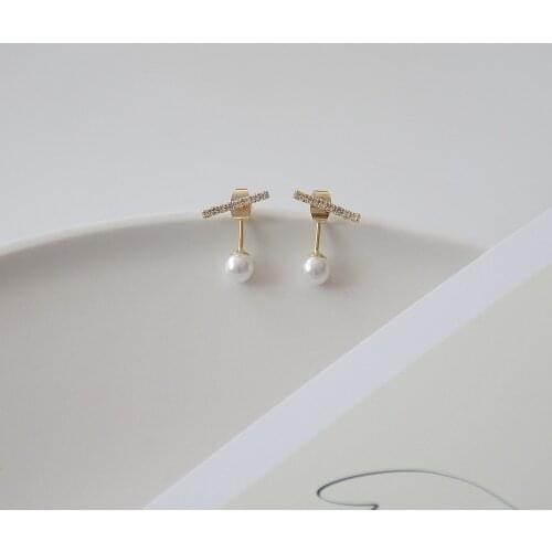 14k Real Gold Plated Fashion Jewelery Simple Crystal Pearl Exquisite Stud Earrings for Woman Holiday Party Elegant Earring