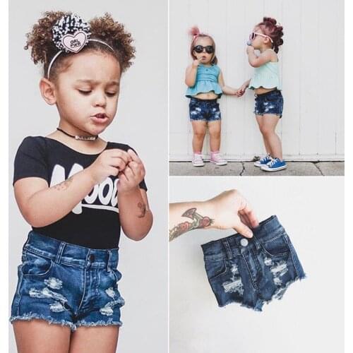 2018 Fashion Causal Summer Toddler Baby Girls Shorts Black Solid Hole Button High Waist Skinny Shorts Outfit 1-6Y