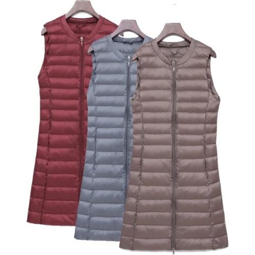 2020 Ultra Light Down Vest Women Long Vest Windproof Lightweight Warm Waistcoat Female Down Coat Long Slim Sleeveless Jacket