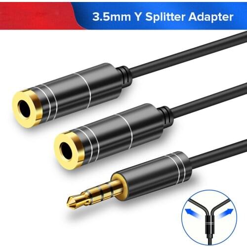 3.5mm Headphone Earphone Stereo Audio Mic Splitter Mic Y Cable Headphone Adapter 1 Male Jack To 2 Dual Female
