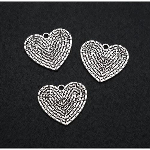 4PCS/Lots 25x28mm Antique Silver Plated Heart Charms Weave Knit Pendants For DIY Necklace Jewellery Crafts Wholesale Drop Ship